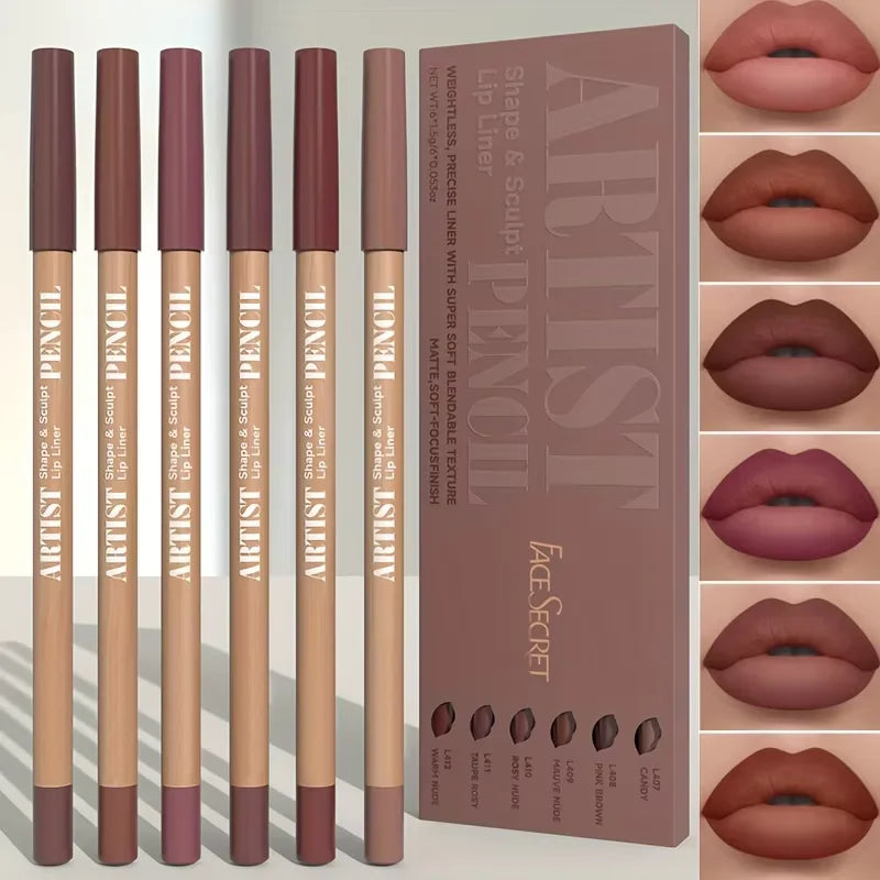 6pcs Velvet Matte Lip Liner Pencils Set Long-Lasting Non-Drying