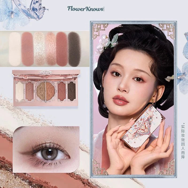 Flower Knows Strawberry Rococo Eyeshadow Pressed Glitter 5 Color Eye Shadow Creamy Texture Natural Bronze Cosmetic Eye Shadows