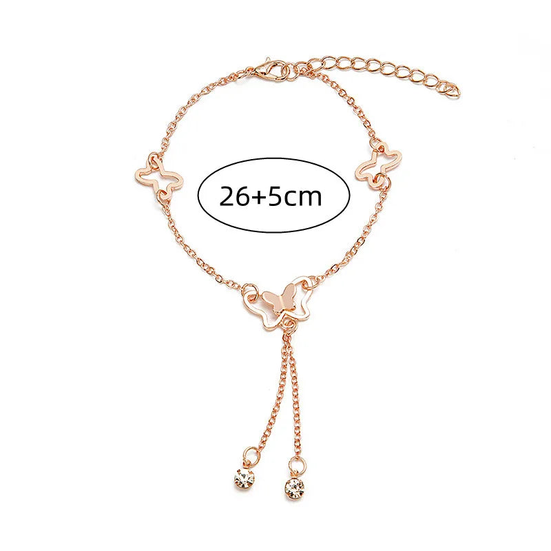Bohemian Gold Silver Color Hollow Butterfly Anklets for Women Fashion Insect Zircon Ankle Bracelet Summer Beach Foot Chain Jewel