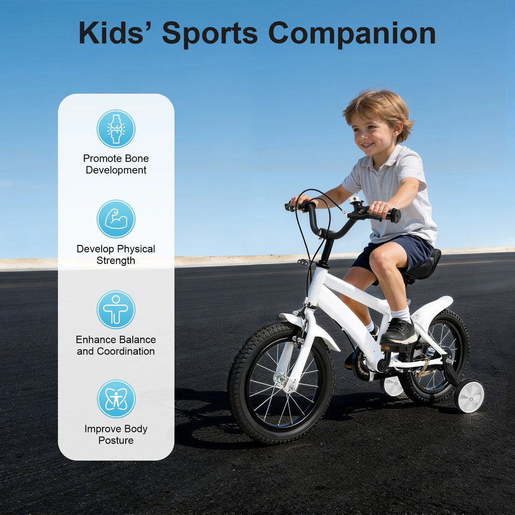 Yellow / White Children's Bicycle 14 Inch, Sturdy Lightweight Frame, Removable Training Wheels