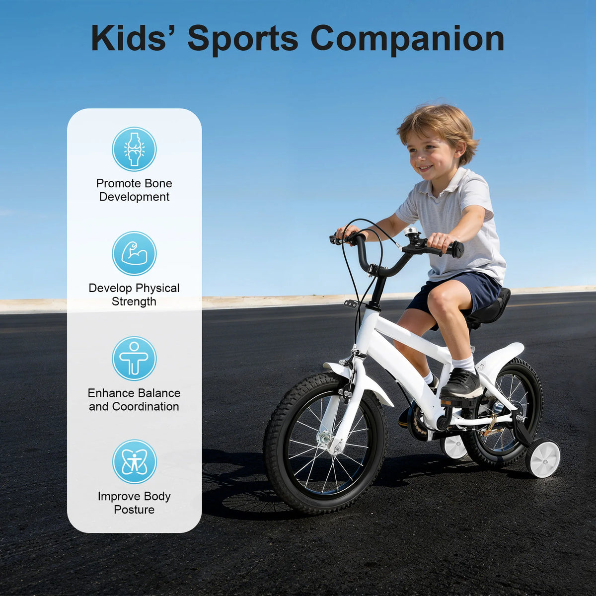 Yellow / White Children's Bicycle 14 Inch, Sturdy Lightweight Frame, Removable Training Wheels