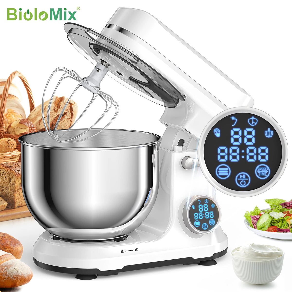 BioloMix Kitchen Food Stand Mixer, 1200W 11-Speeds DC Motor,