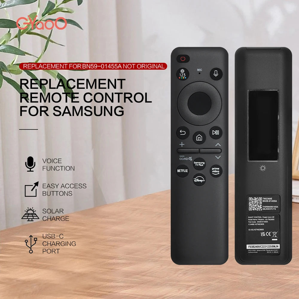 New BN59-01455A Solar Voice Remote  Suitable for Samsung Smart TV NEO QLED Crystal UHD OLED Compatible with Q60 Q70 Q80 QN85QN90