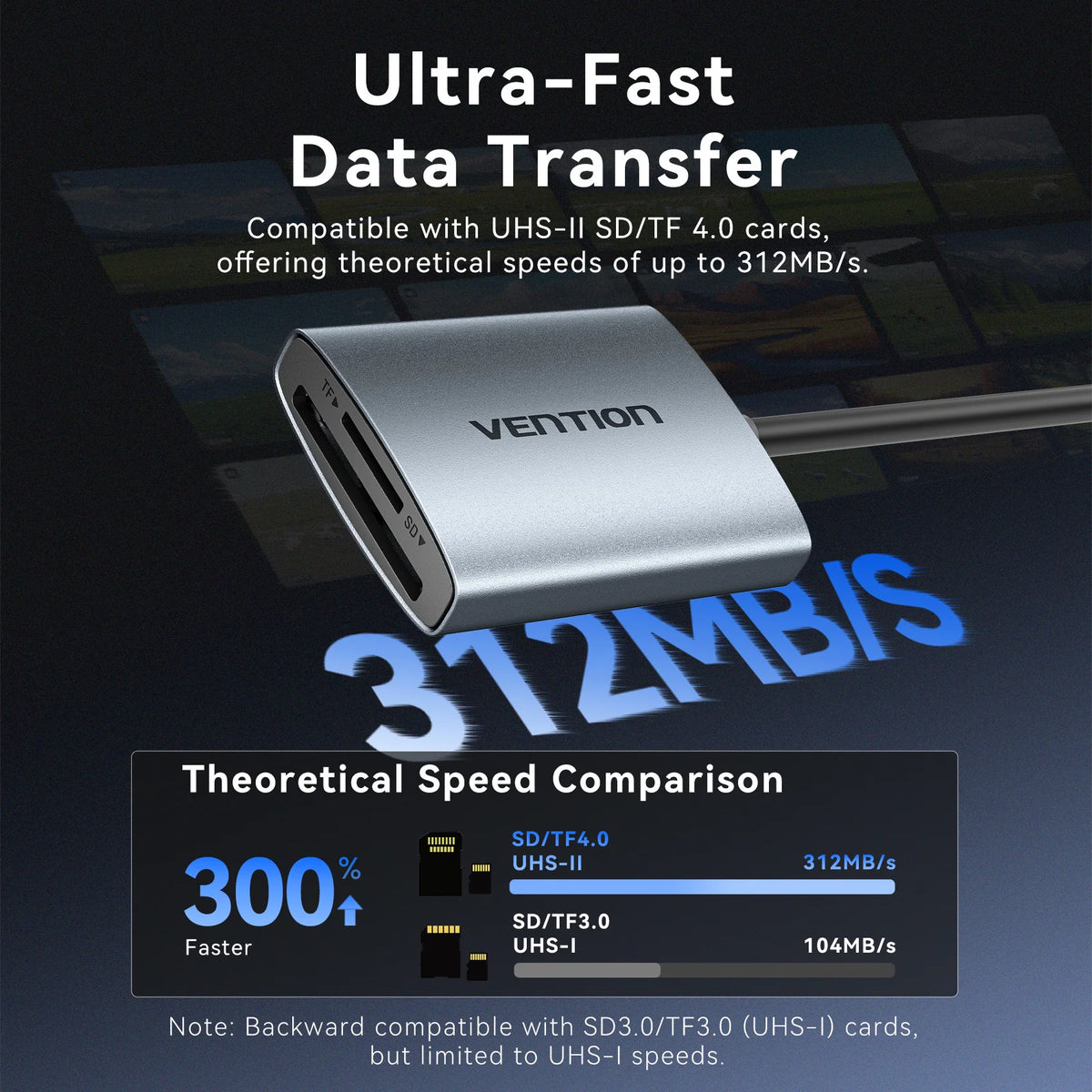 Vention SD 4.0 Card Reader 312Mbps USB 3.0 Type C to SD Micro