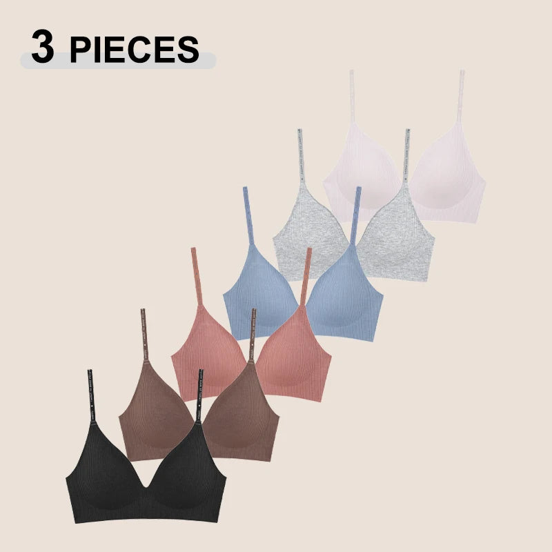 3PCS Sexy Deep V Neck Wireless Seamless Bras Lingerie Fashion