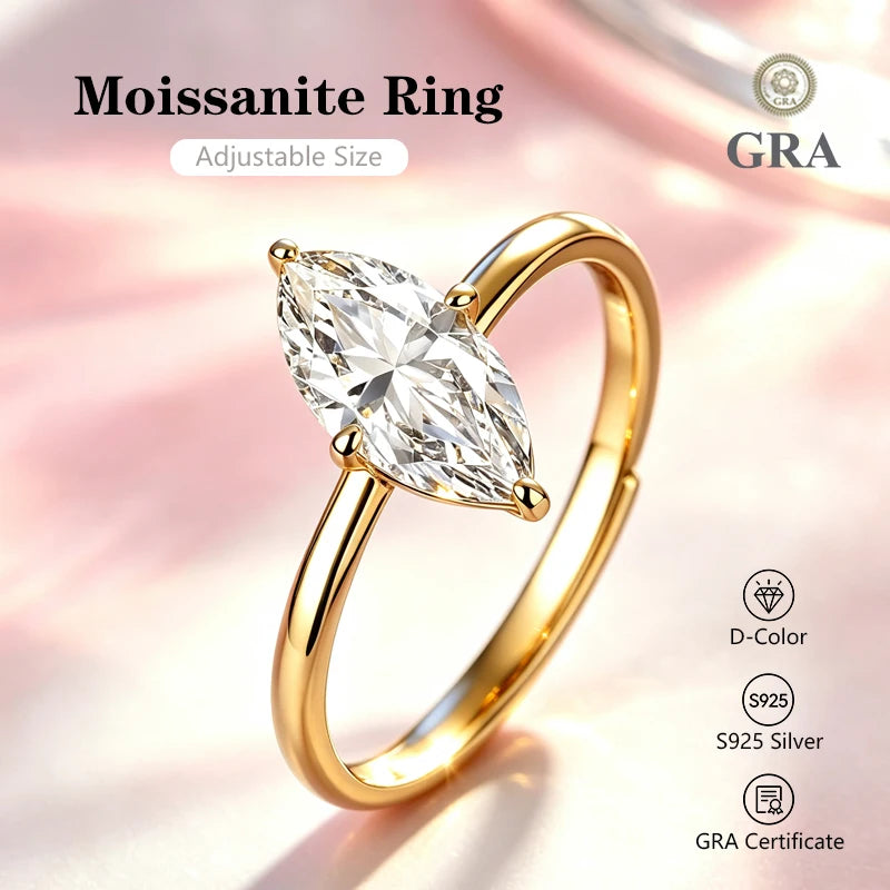 0.5-2.0 Carat Emerald Cut Moissanite Ring S925