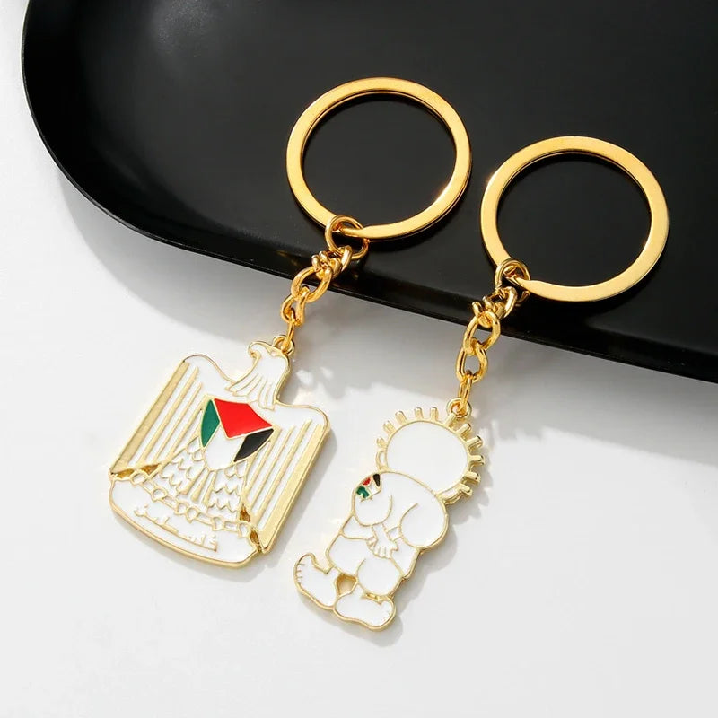 Stainless Steel Handala Boy Keychain Geometric Pendant Key Ring Holder Backpack Charm Jewelry for Women Men