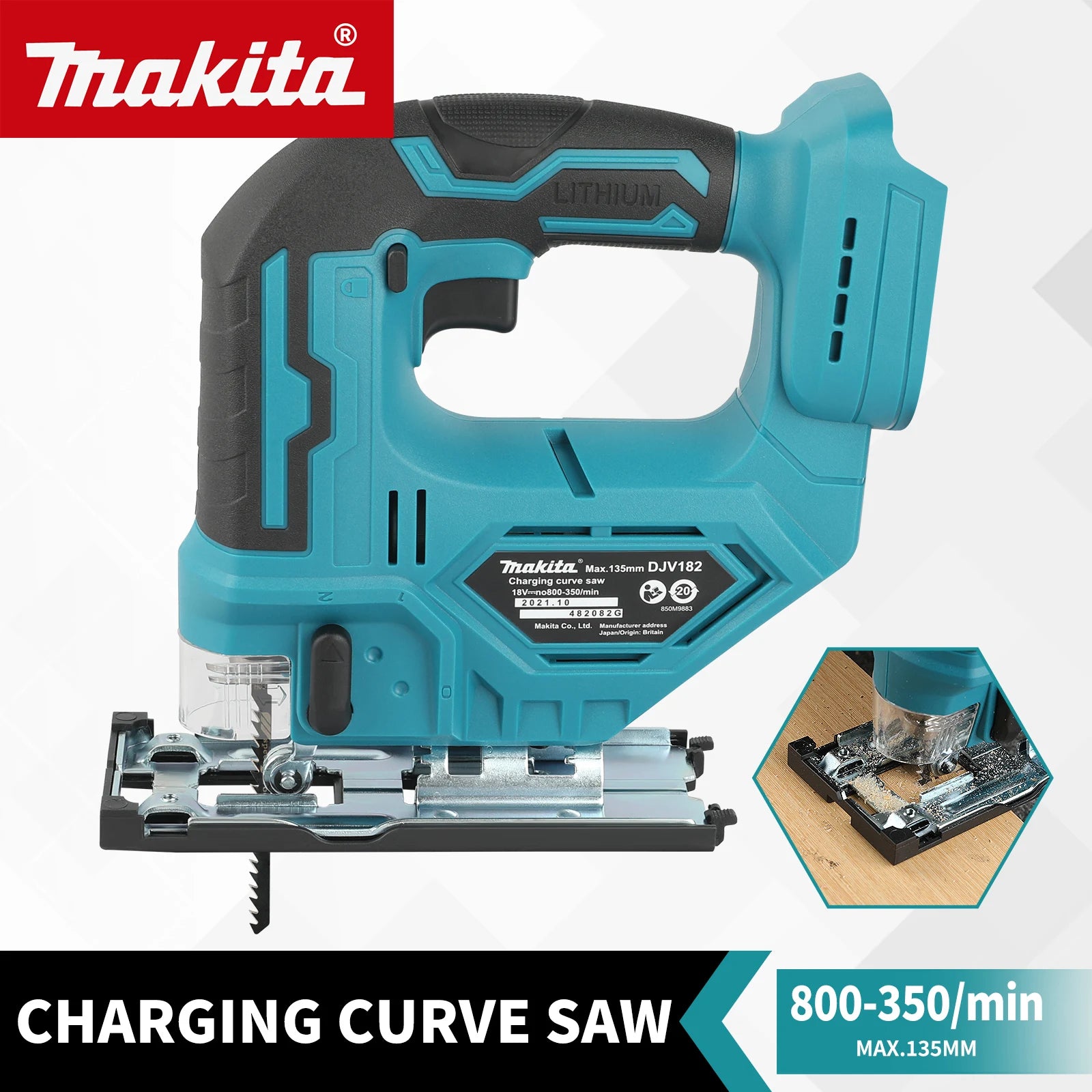 Makita DJV182 18V Lithium Battery Jigsaw 300W High Power Ergonomic Anti Slip Handle Precision Curve Cutting DIY tools
