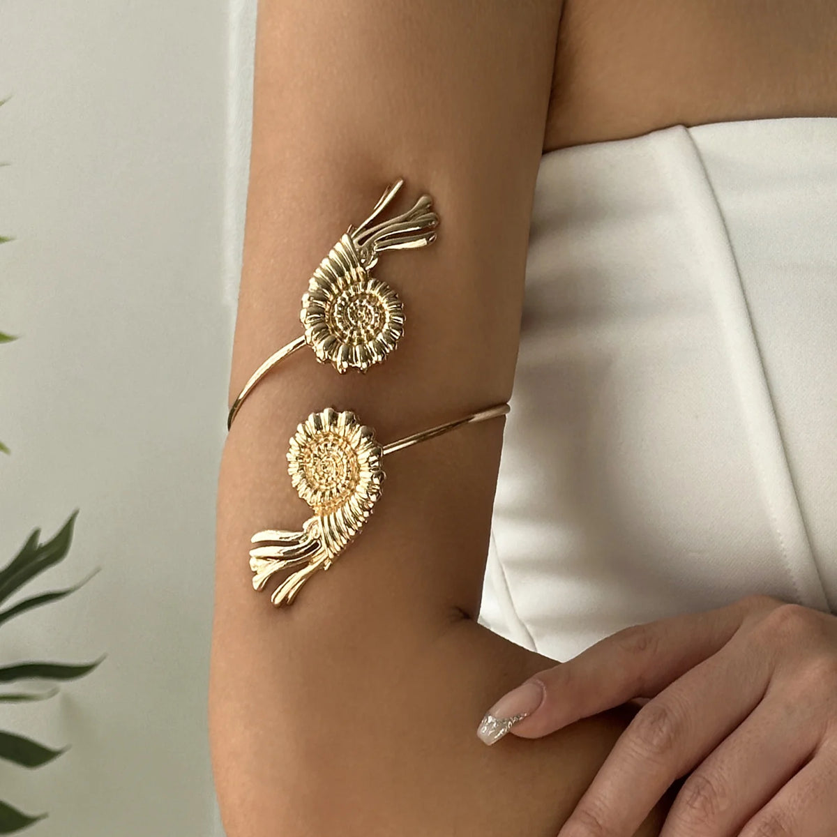 Boho Gold Color Leaf Upper Arm Cuff Bracelet for Women