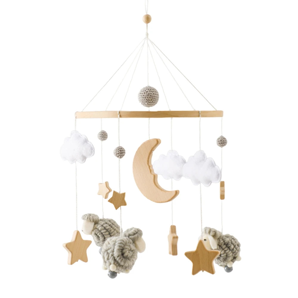 Crib Mobile Rattle Baby Wooden Bed Bell Baby Rattles Soft Felt Cartoon Bear Toys Crib Mobile Bed Bell Wood Toy Bracket Kid Gifts