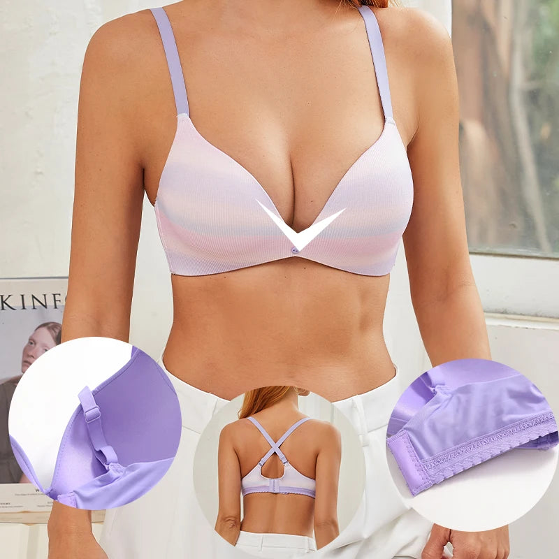 Ice Silk Seamless Wireless Bra Women Push Up Comfort Underwear 3/4 Cup Deep
