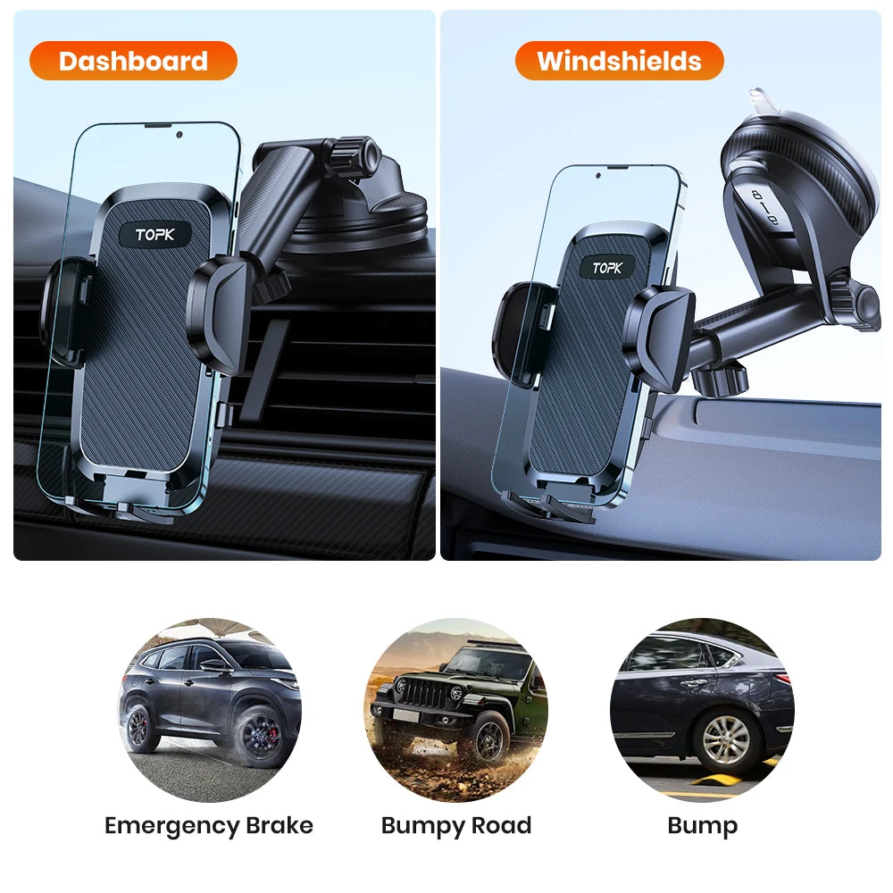TOPK Car Phone Holder 2 in 1 Car Phone Mount for Car Dashboard/Windscreen
