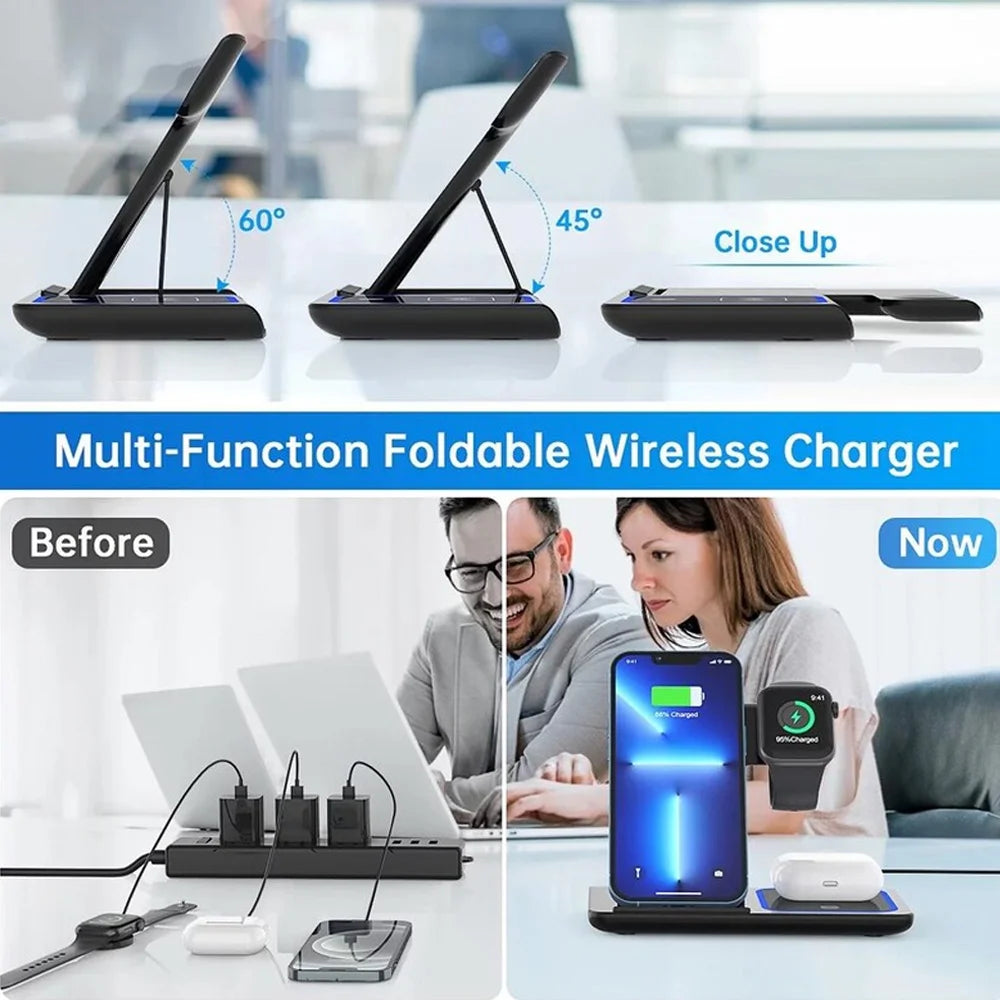 3 in 1 30W Foldable Wireless Charging Station for iPhone 17 16 15 14 13 Pro Max iWatch Ultra Airpods Pro Fast Charger Stand Dock