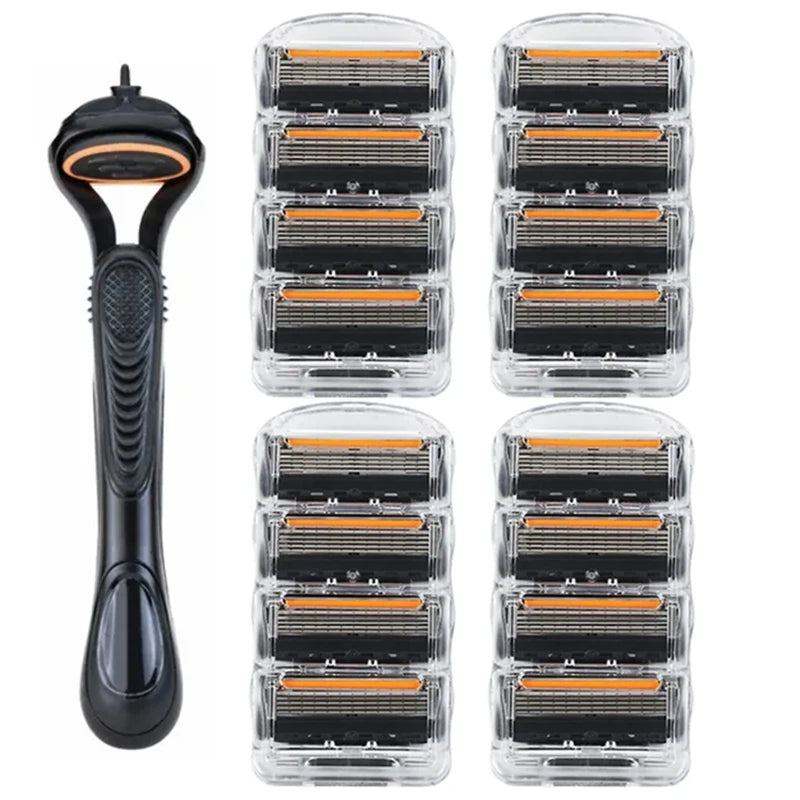 Retro Stainless Steel Manual Shaver with 5-Layer Razor Blade Reusable Wet Shaving Scratch Resistant Hair Removal Tool
