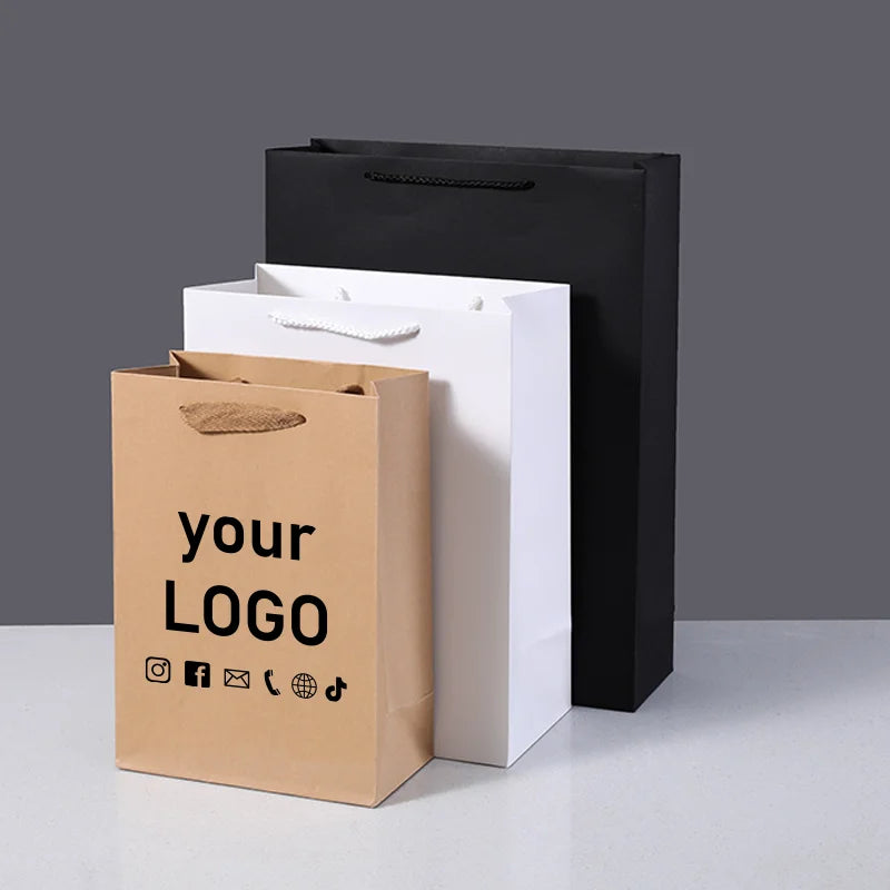 10Pcs Paper Bag Custom Gift Handbag Clothing Store Handbag Printed Logo High-End Kraft Paper Shopping Large Thickened Packaging