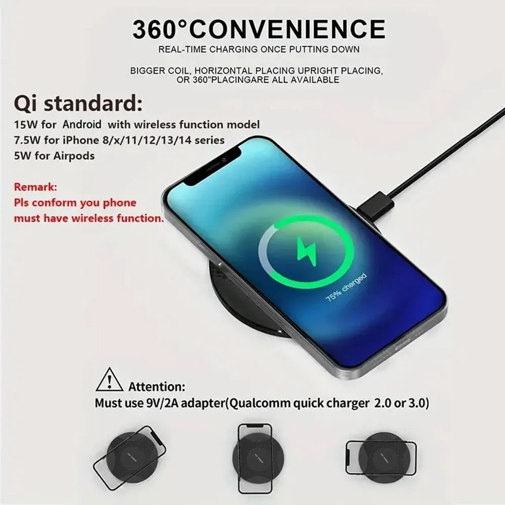 15W Wireless Charger Pad Type C Portable Induction Fast Charging Pad for iPhone 17,16,15,14,13 Xiaomi