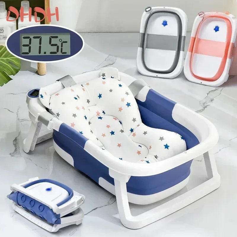 Large Folding Baby Bathtub Real-time Temperature Silicone Baby Take A Bath Bathtub Non-Slip Foot Bath Bucket Bathroom