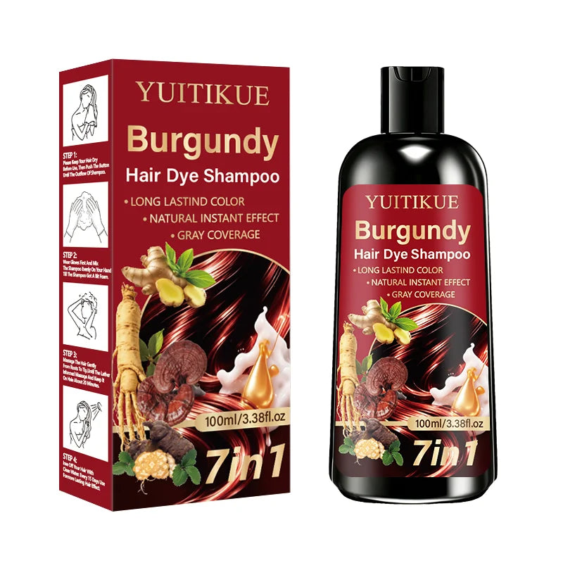 Burgundy Hair Dye Shampoo 7 In 1 Instant Gray Coverage Long Lasting
