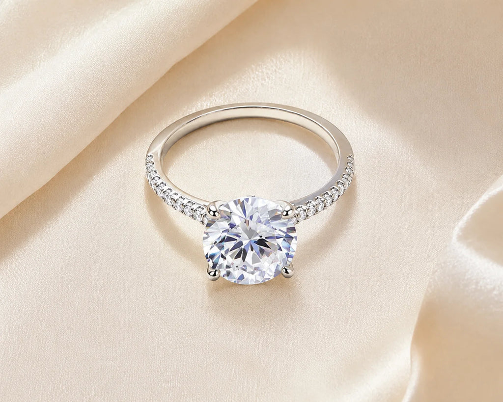 Women’s 2CT Round‑Cut CZ Promise Engagement Ring, 18K White Gold Plated Solitaire