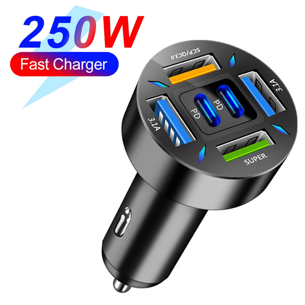 200W Car Charger QC3.0 Type-C Quick Charge Transparent Case PD