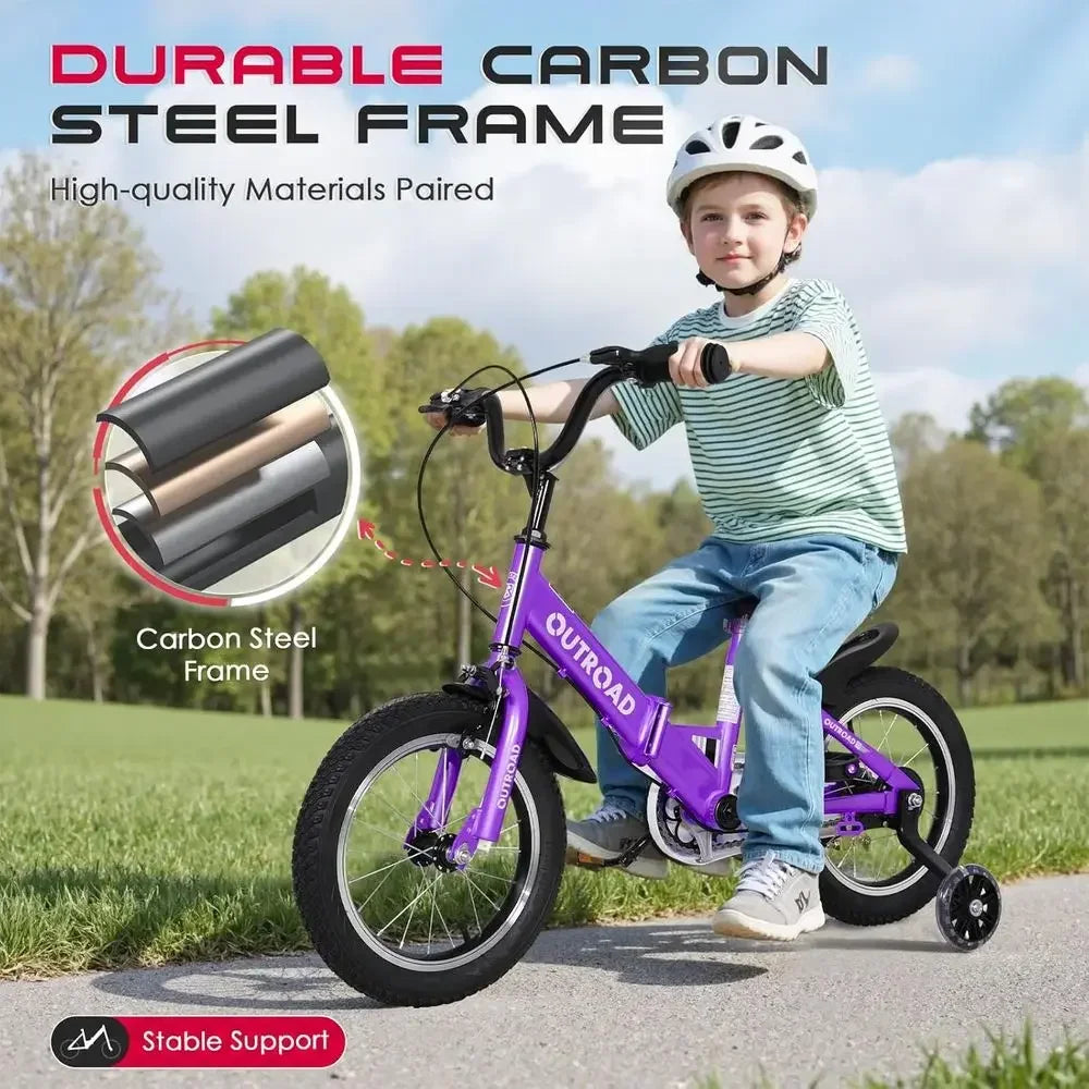 Children's 14-18 Inch Bikes with Training Wheels, LED Lights