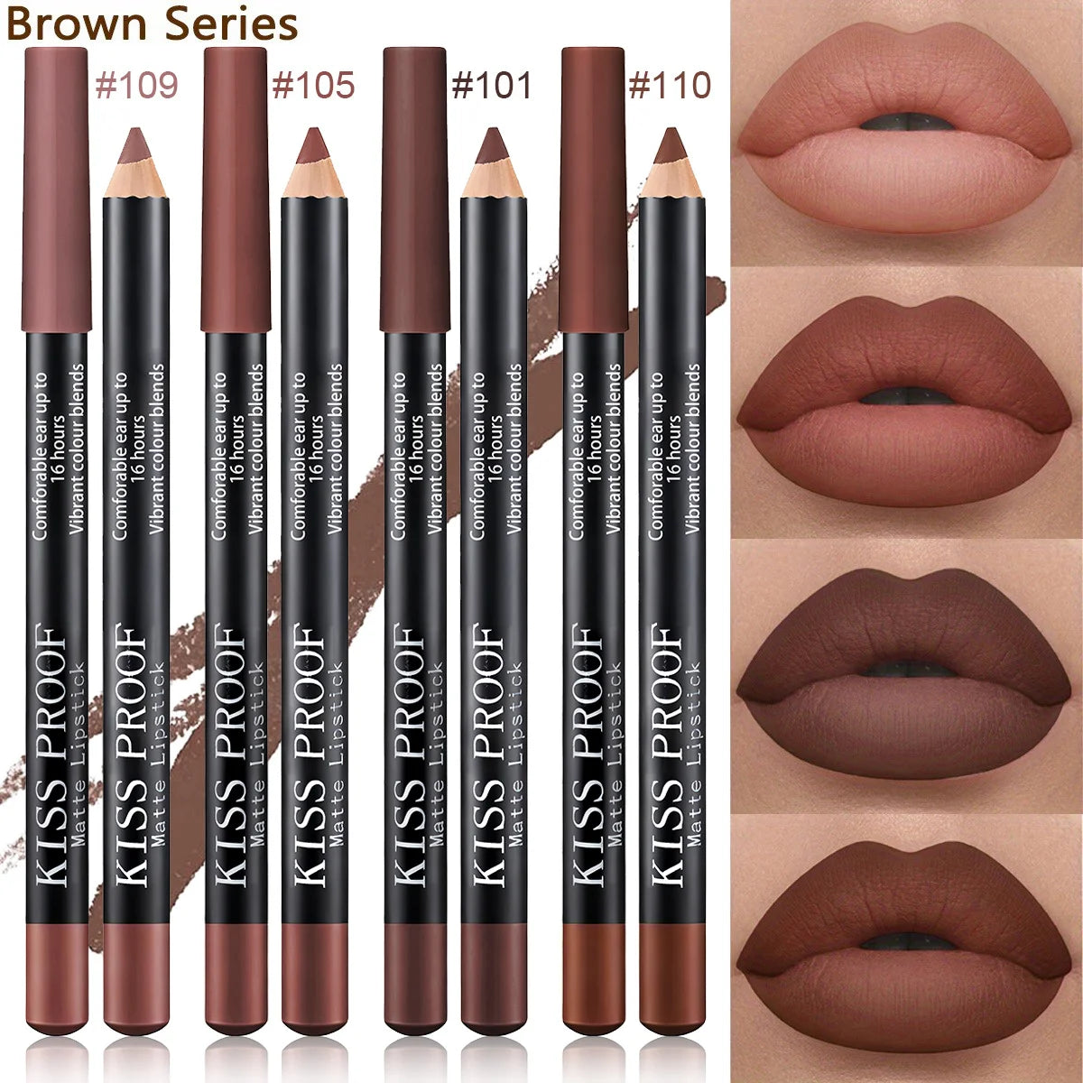 4Pcs/Set Wood Lipstick Nude Brown, Velvet Matte, Long Lasting Waterproof