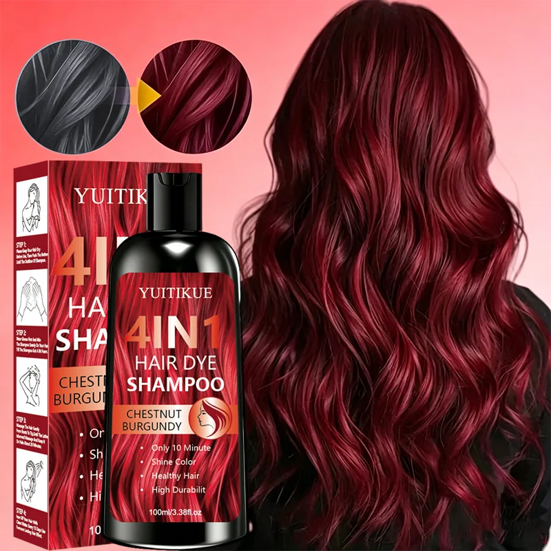 100ml YUITIKUE 4 In 1 Hair Color Shampoo Chestnut Burgundy Easy At Home Hair Dyeing