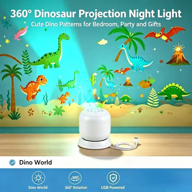 Mini 360° Rotating Night Light Projector – USB Jurassic Dinosaur