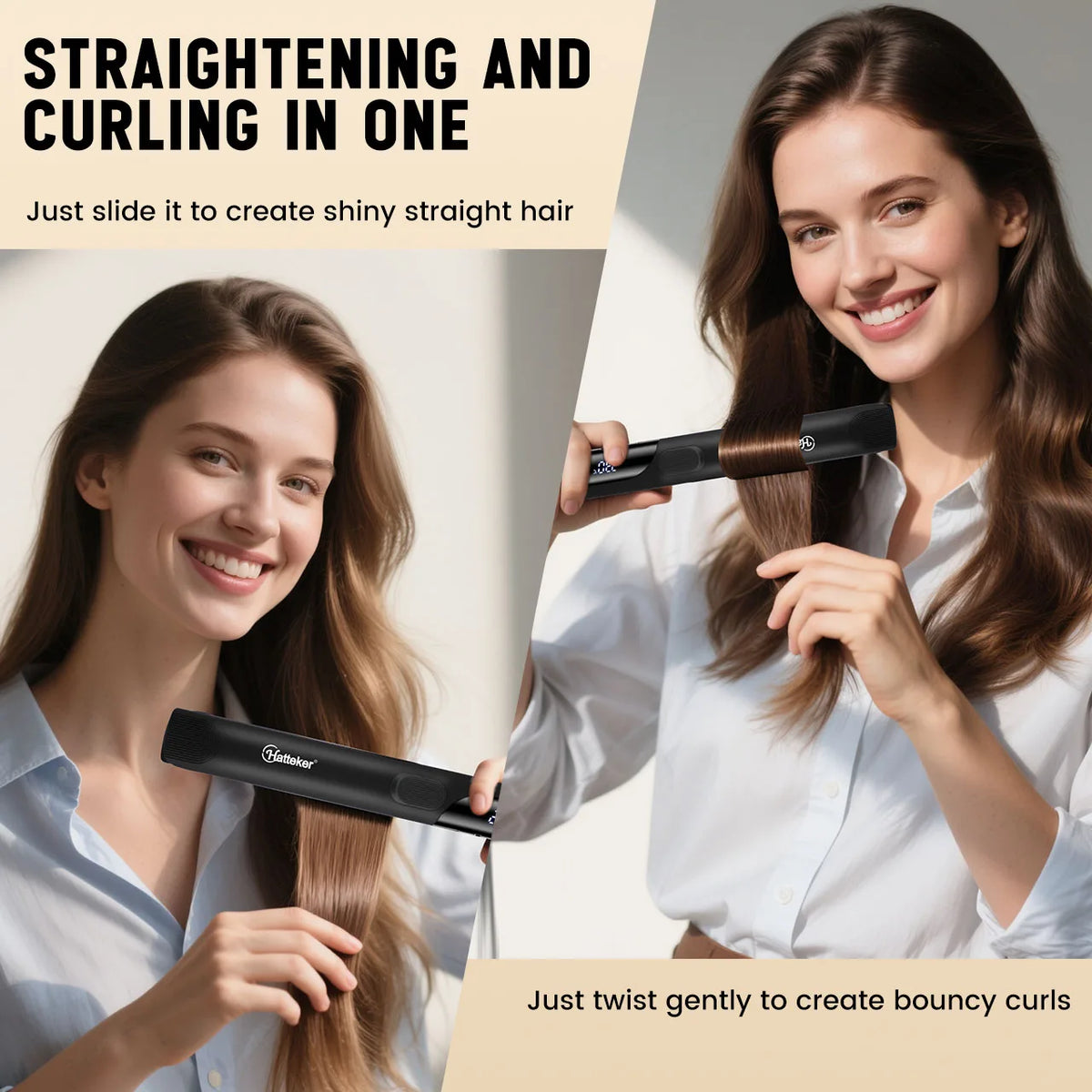 2‑in‑1 Hair Straightener and Curler Iron, Professional Hair Styling Tool