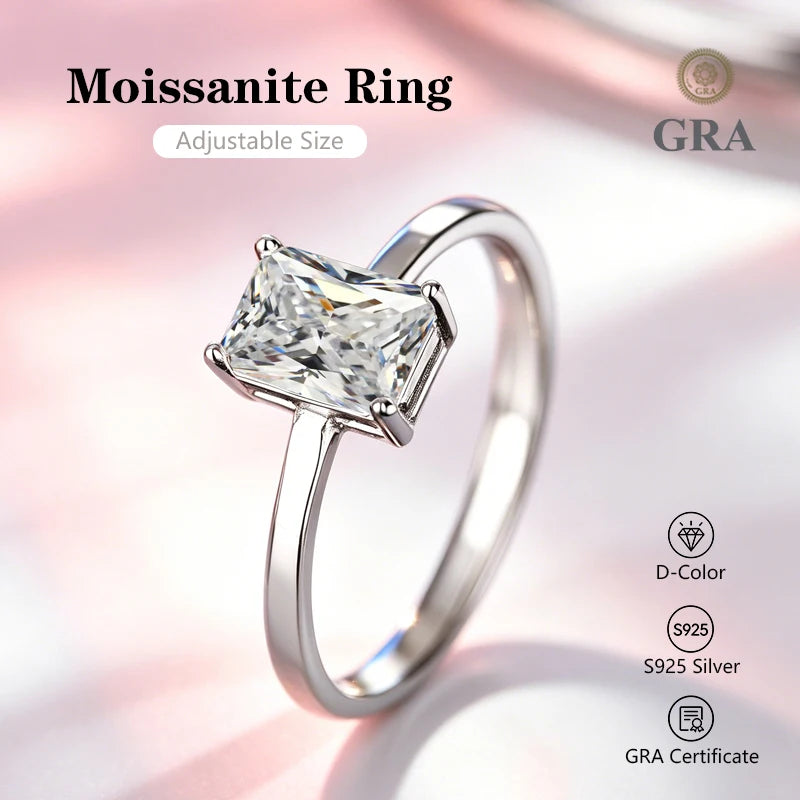 0.5-2.0 Carat Emerald Cut Moissanite Ring S925