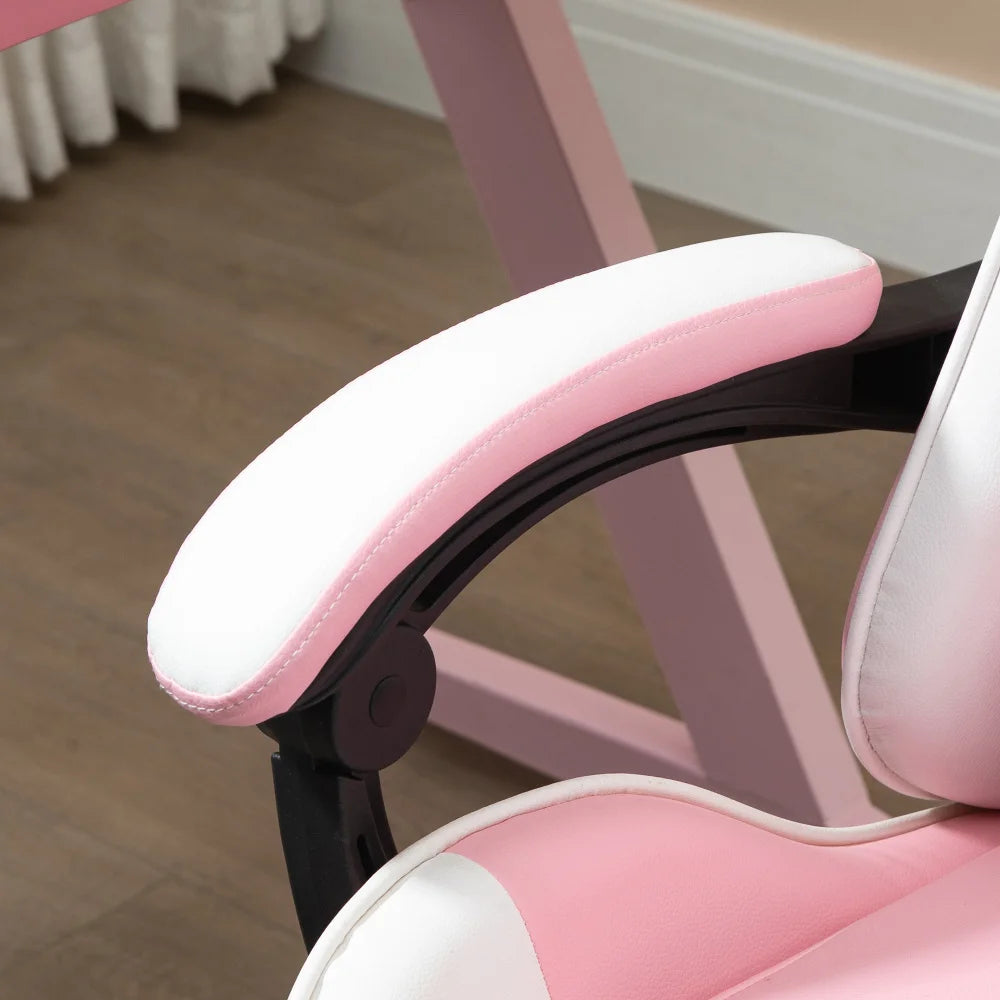 Gaming chair computer chair ergonomic office chair with headrest lumbar cushion height adjustable 360° rotatable pink+white