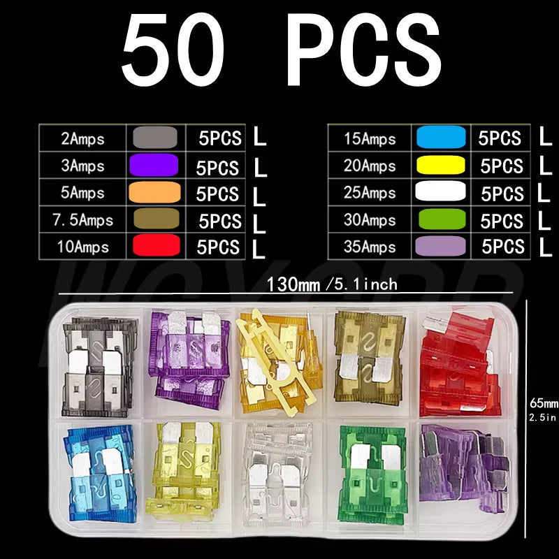 50-306 pcs car fuse combination kit, mini small medium, fuse blade type for marine, automotive,2A 3A 5A 10A 15A 20A 25A 30A 35A