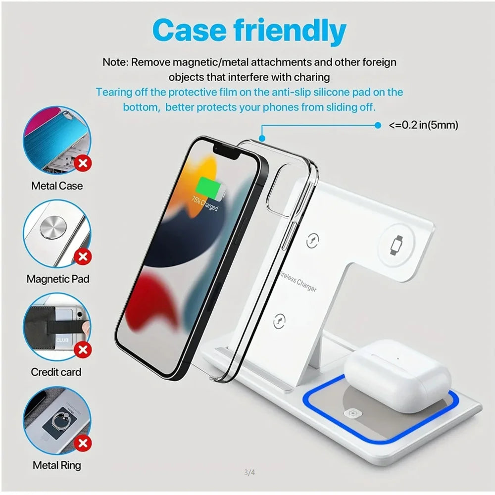 3 in 1 Magnetic Wireless Charger Stand, Fast Charging Station