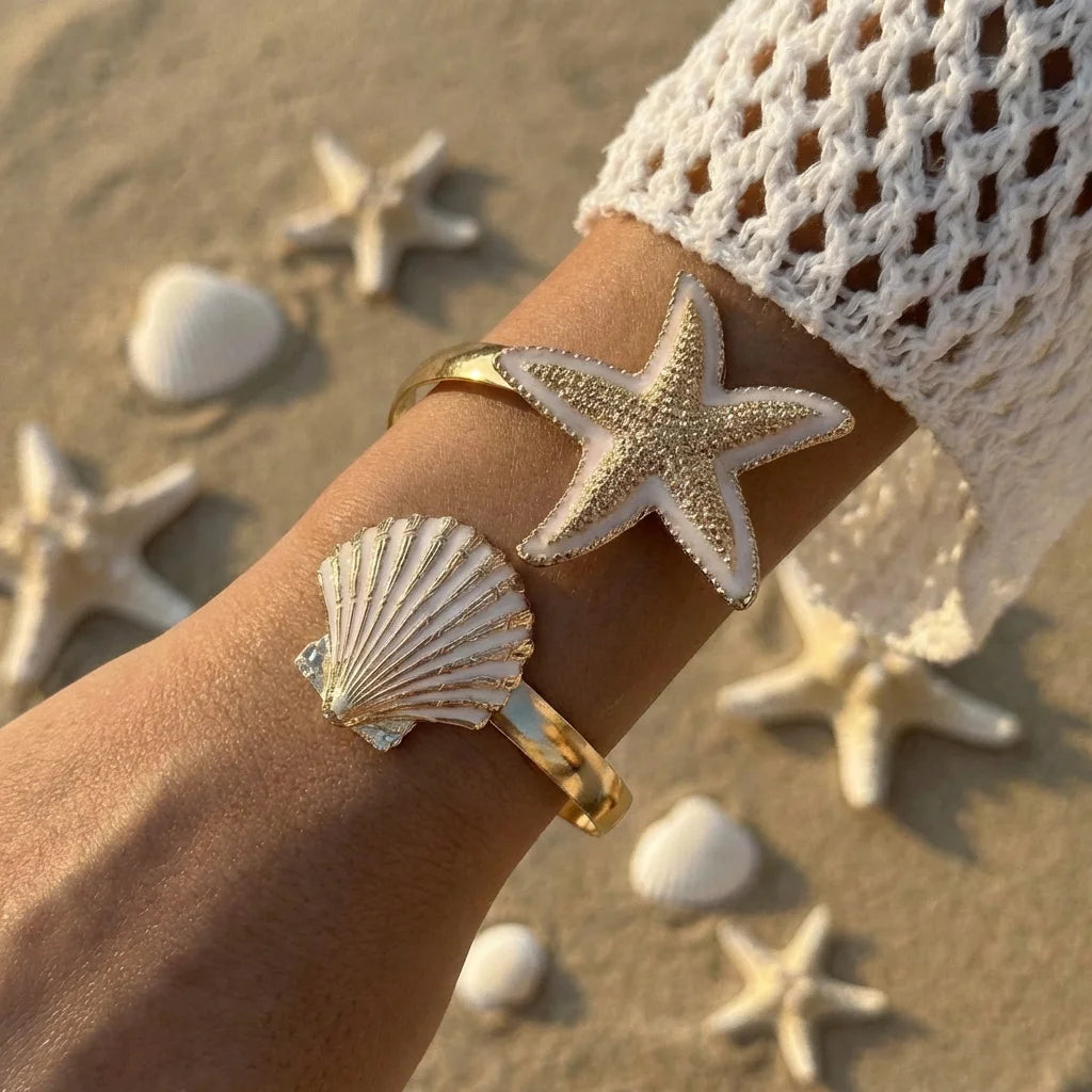 Elegant Enamel Flower Open Cuff Bracelet For Women Gold Plated Metal Pink White Blue Floral Bangles Beach Party Vacation Jewelry