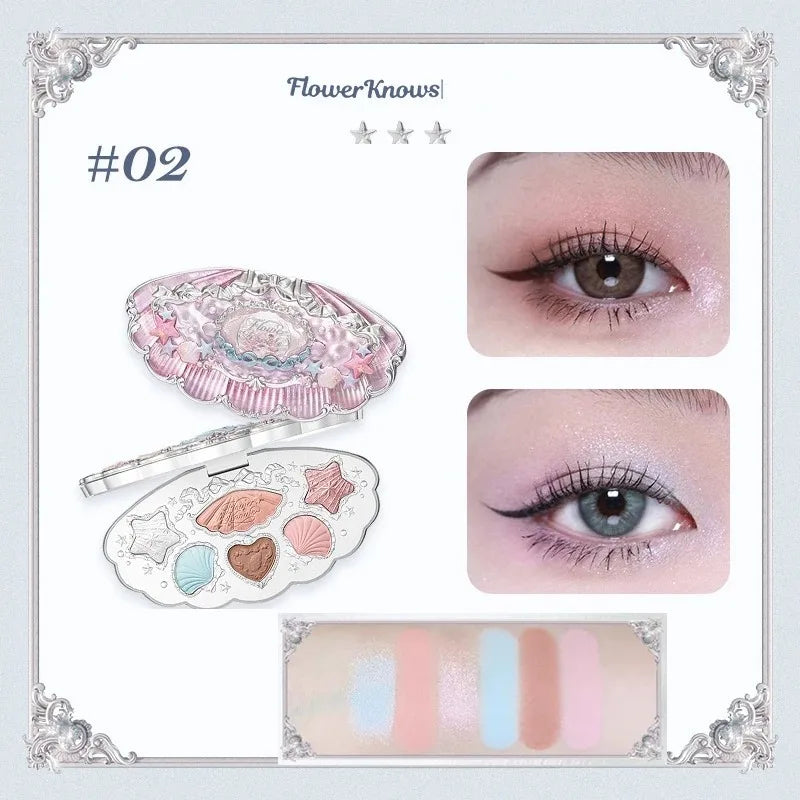 Flower Knows Strawberry Rococo Eyeshadow Pressed Glitter 5 Color Eye Shadow Creamy Texture Natural Bronze Cosmetic Eye Shadows