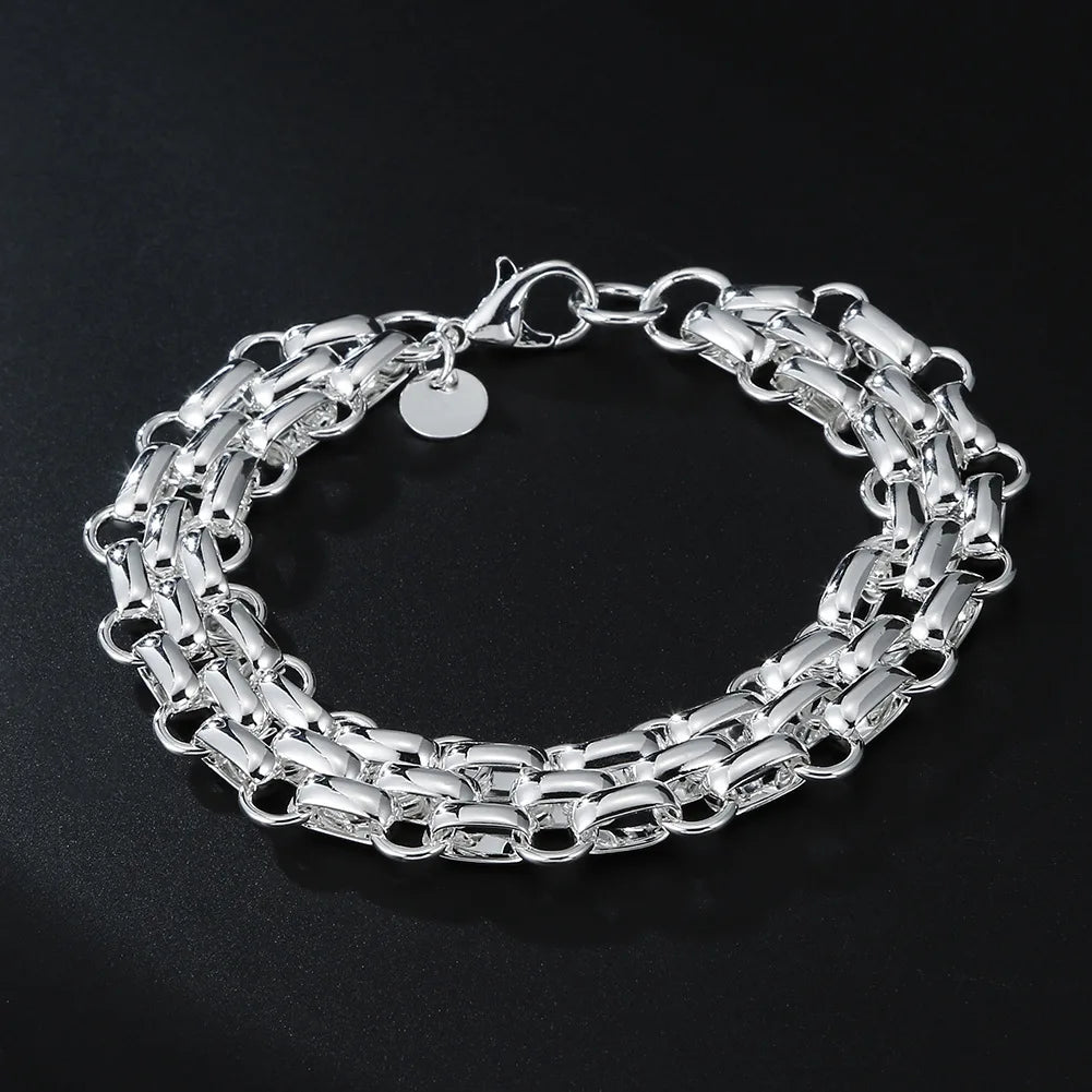 Noble Unisex 925 Sterling Silver Lnterlocking Circle Bracelet Chain - A Perfect Couple Jewelry Gift for Man Women wedding party