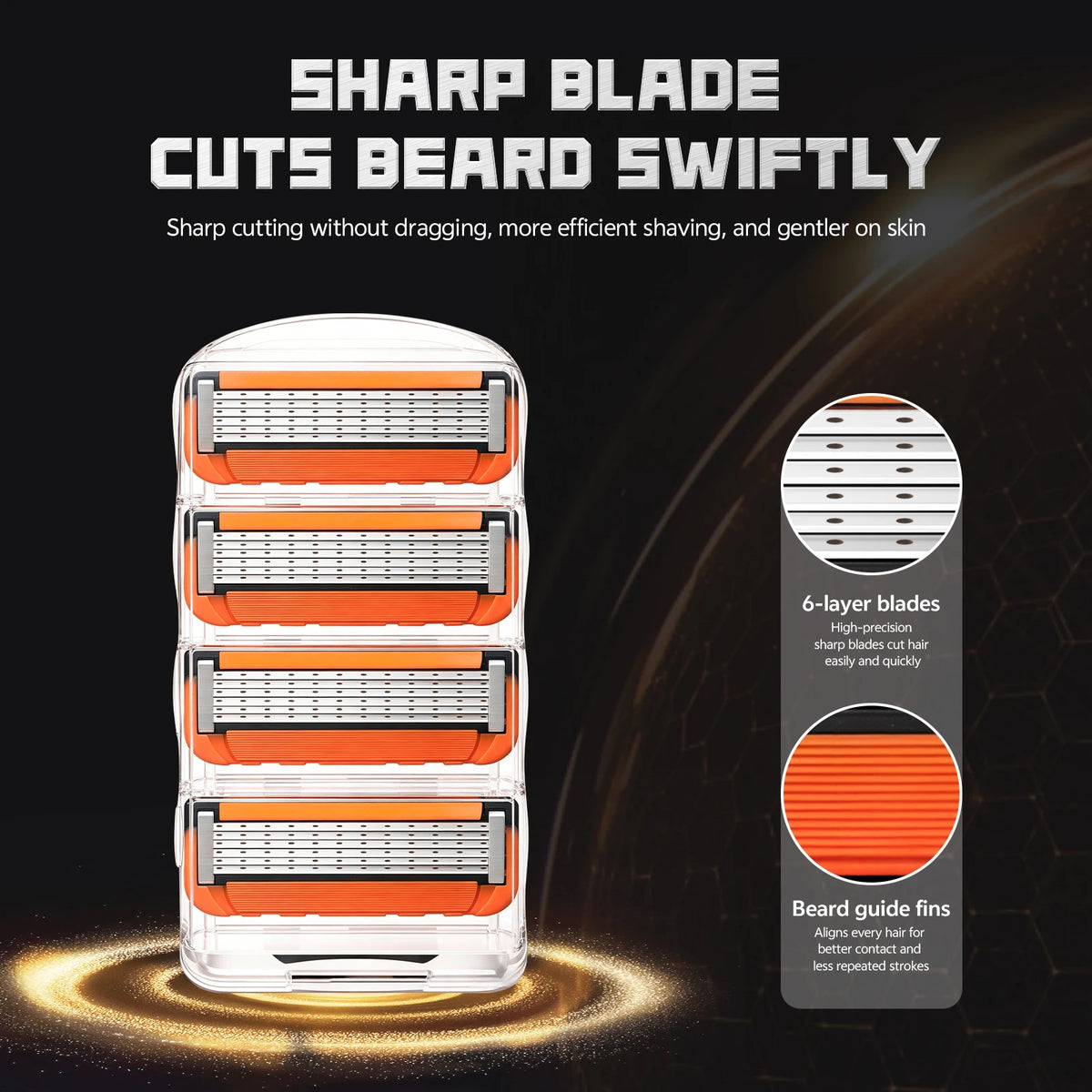 Men's 6-Layer Stainless Steel Replaceable Razor Blades, Classic T-Shaped Safety Blade Replacement Heads.