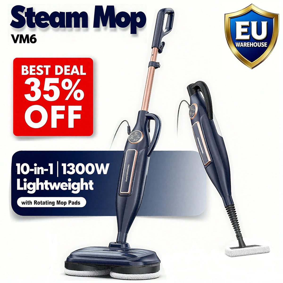 INSE VM6 Steam Mop Cleaner with Rotating Mop Pad 1300W