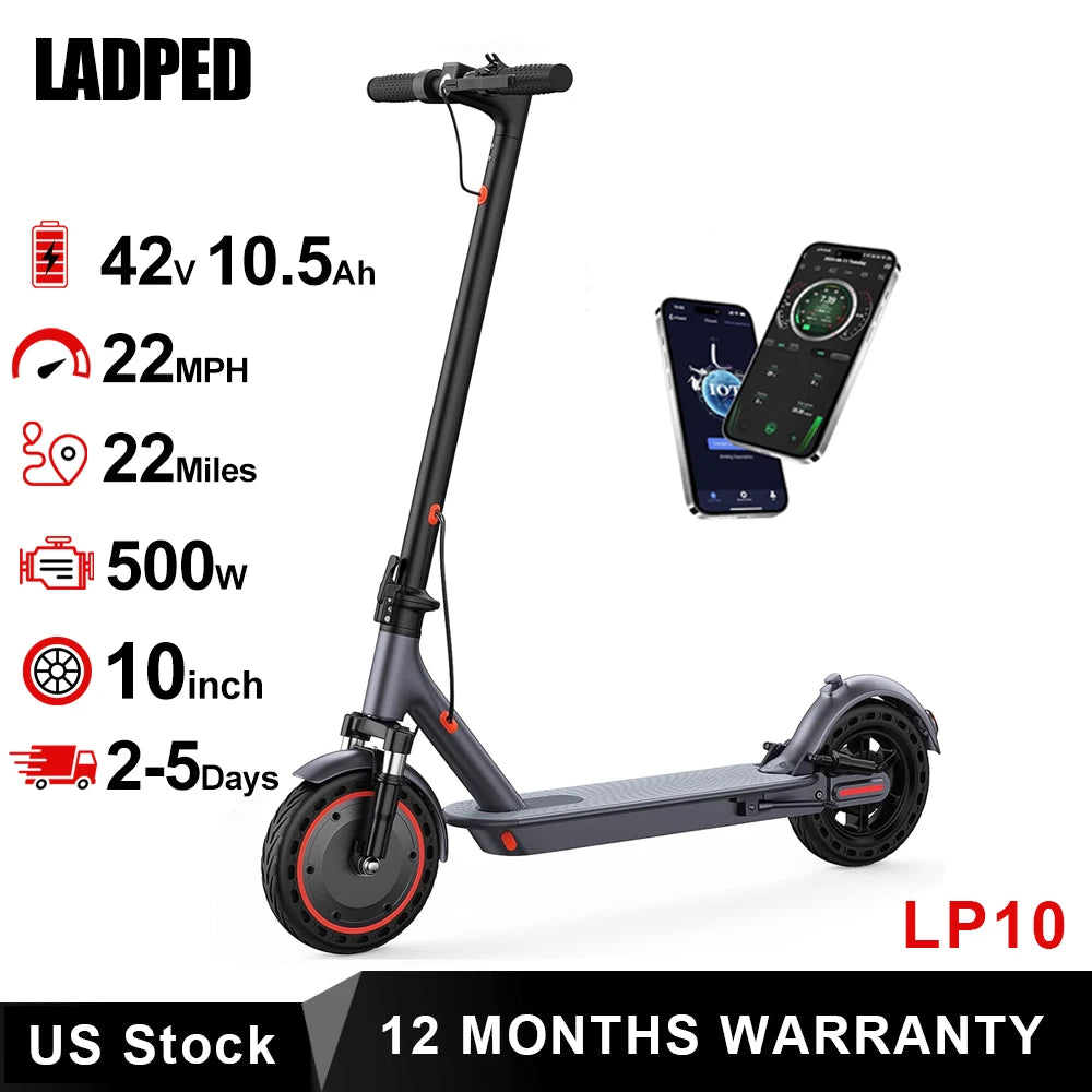 LADPED LP10 Electric Scooter 500W 22MPH Max Speed Adult APP Smart control Shock-absorbing Anti-skid Folding Electric Scooter