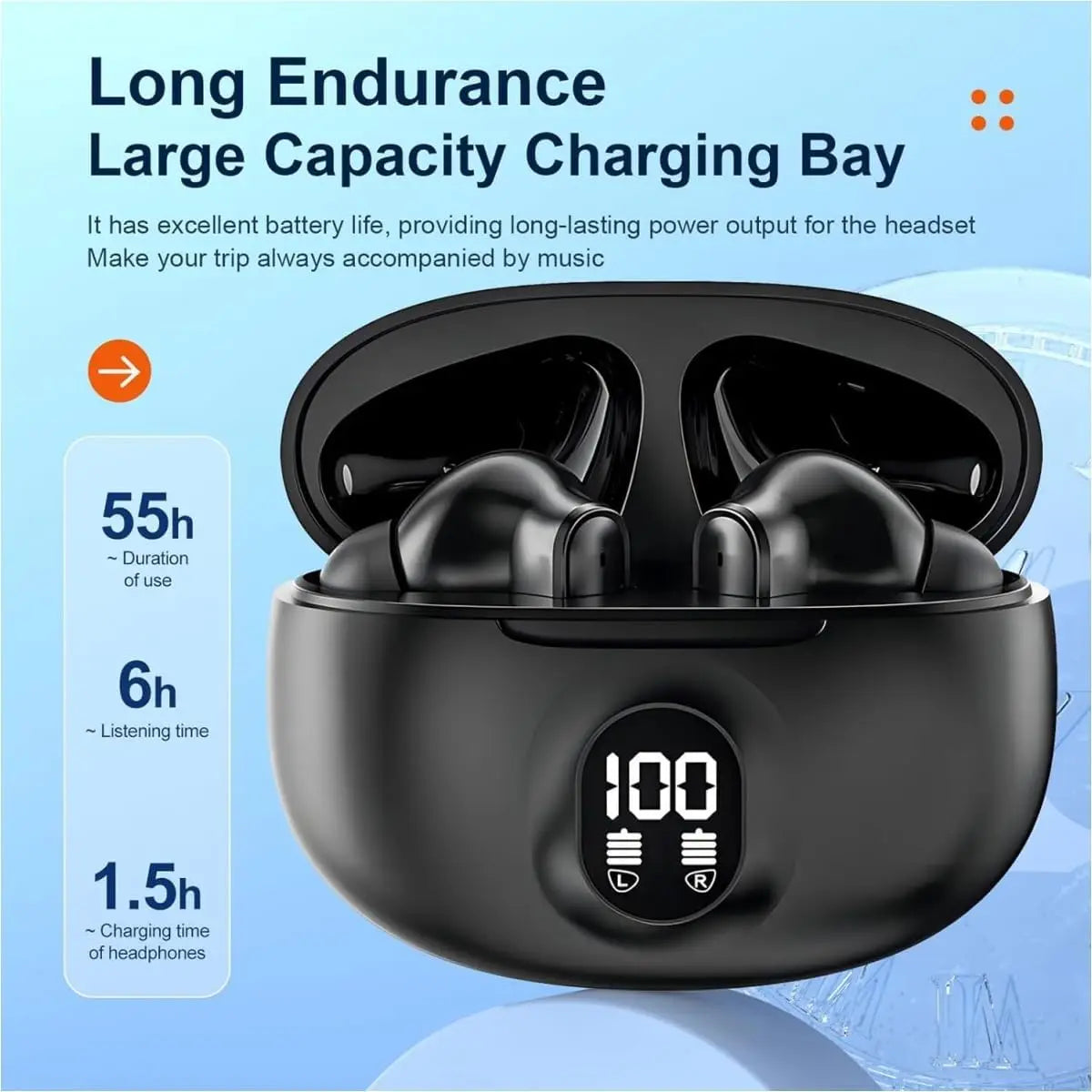 UYUXIO BT5.4 Wireless Earphone 48H LED Display EarBuds with HiFi Stereo IP7 Waterproof Headphones Noise Cancelling Ear Buds