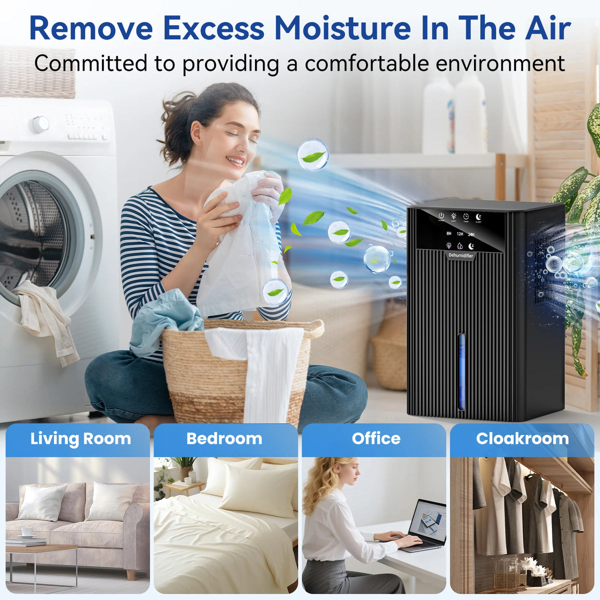 Portable Mini Dehumidifier 2.2L Efficient Air Moisture Absorber