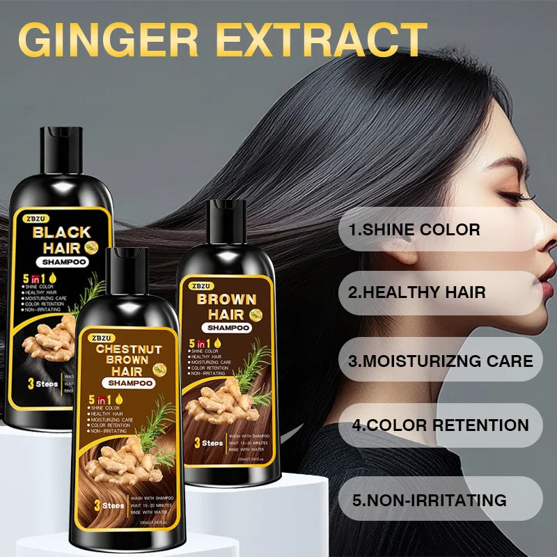 New Hair Dye Shampoo 5-in-1, Containing Ginger and Biotin.