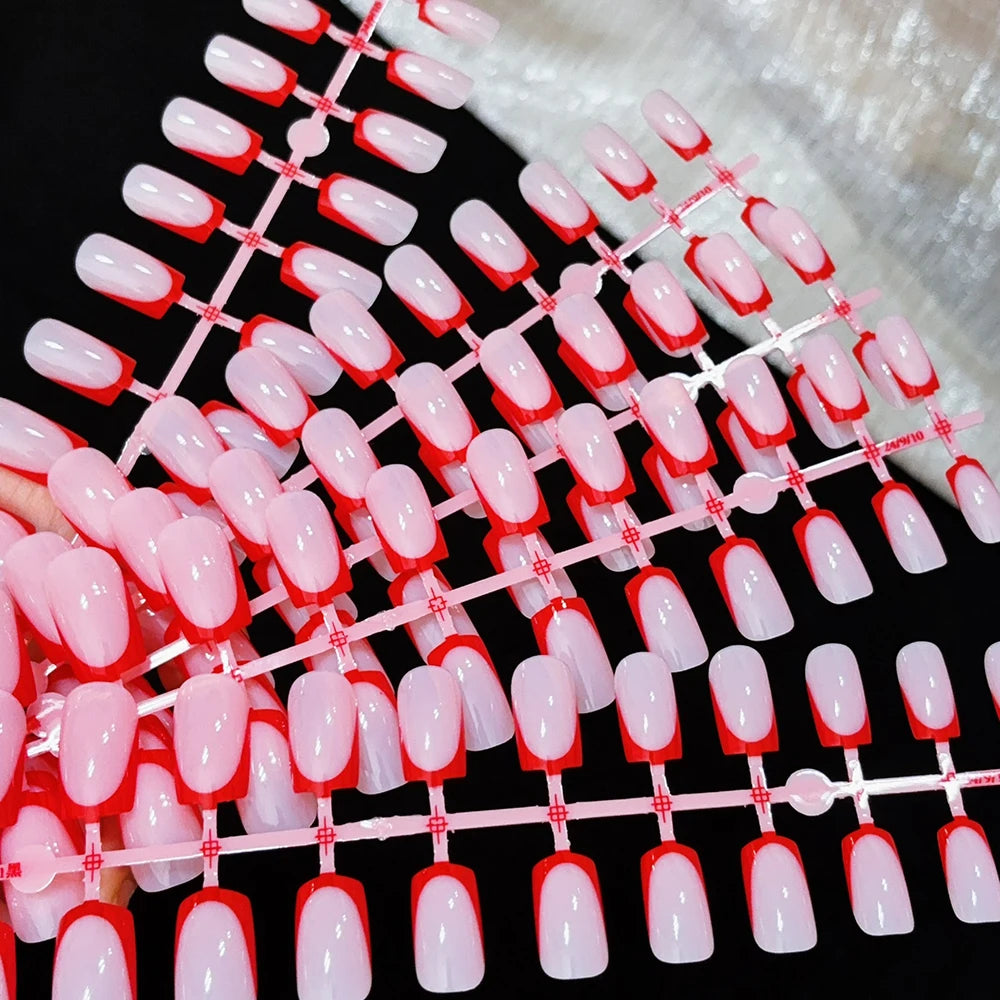 120pcs Simple Colorful Edge French Tip Fake Nails 12Sizes Medium  Square Press On Nail Glossy Full Cover Finish False Fingertips