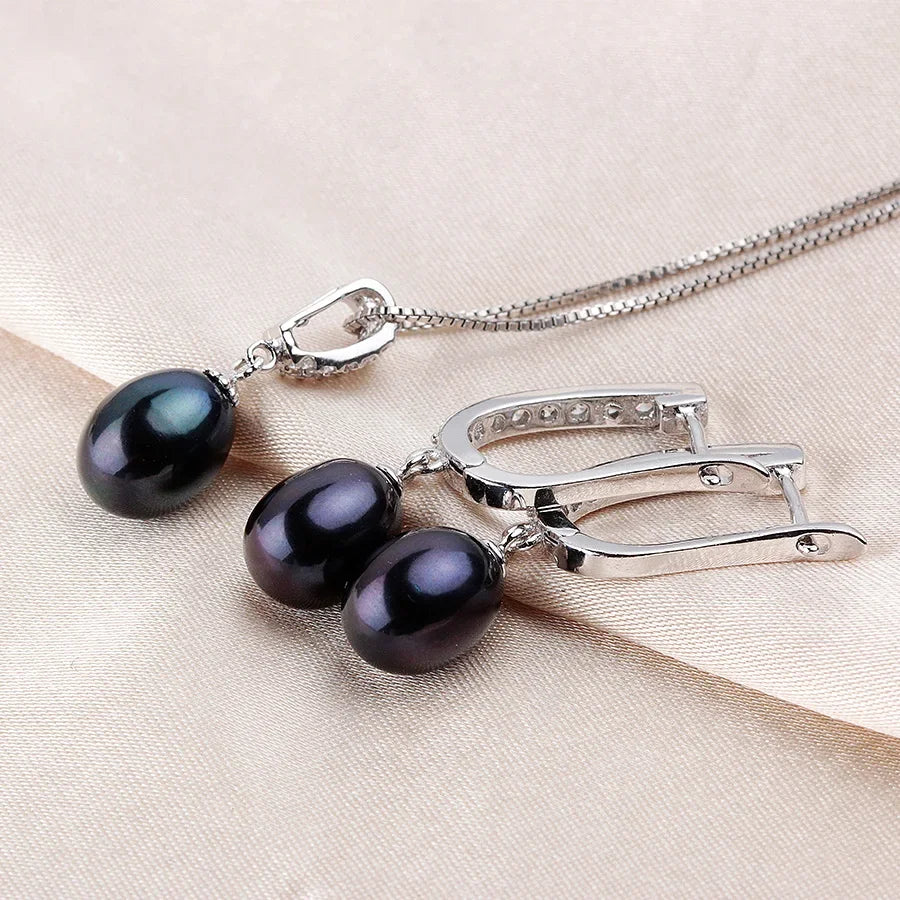 YWYC Horseshoe 8-9mm Rice Freshwater Pearl Earrings&Necklaces