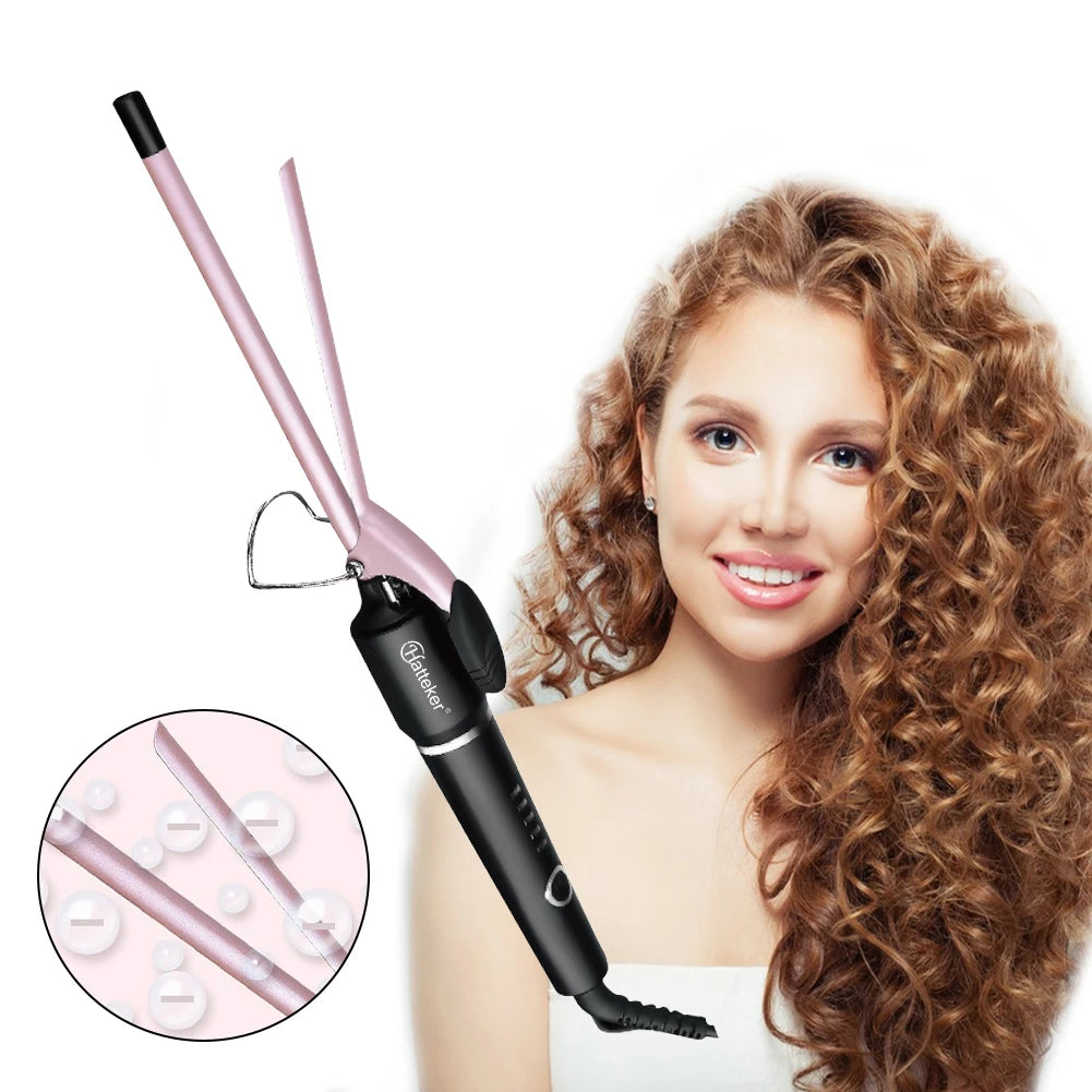 Hatteker 9mm Professional Hair Curler Ceramic Barrel Iron Smart Auto-Off