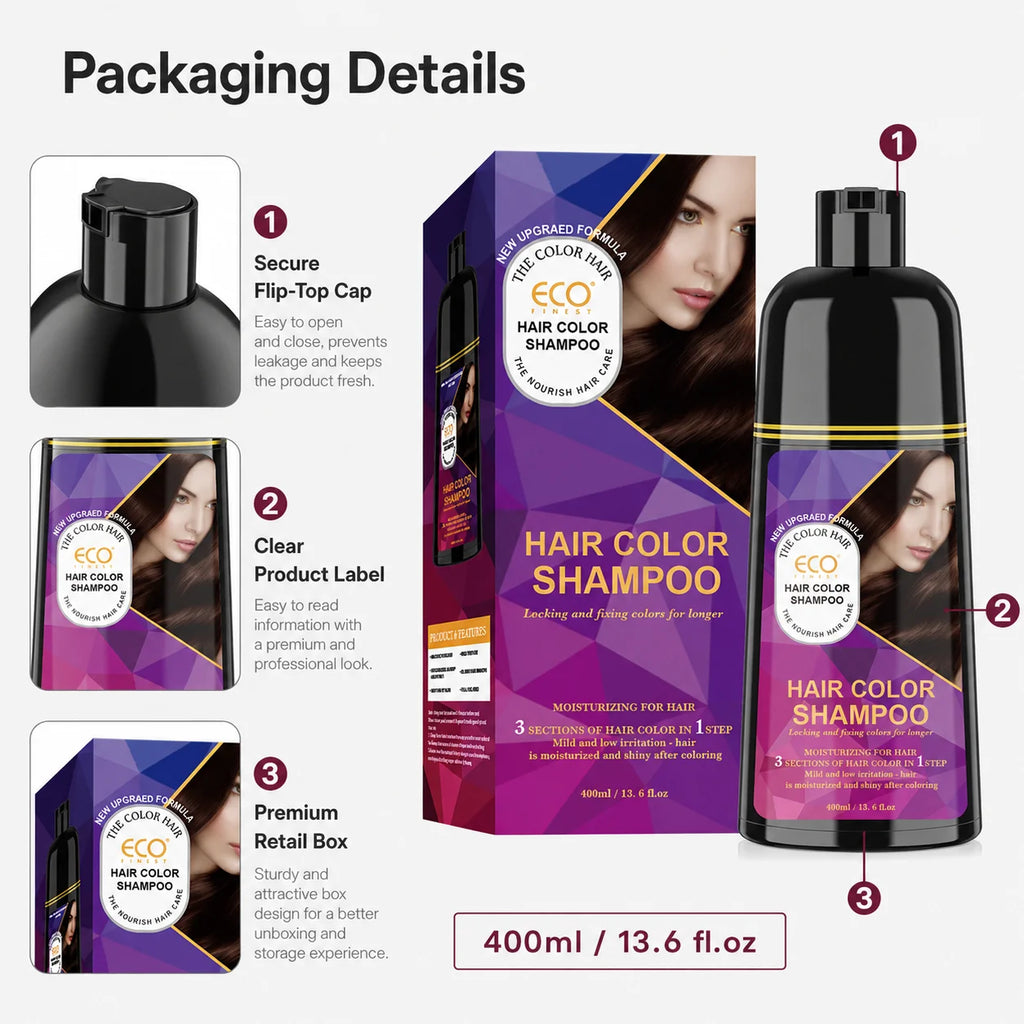 400ml Hair Color Shampoo Black Brown Burgundy Red Hair Dye Shampoo 3 in 1 Color Depositing Shampoo for Women Men,