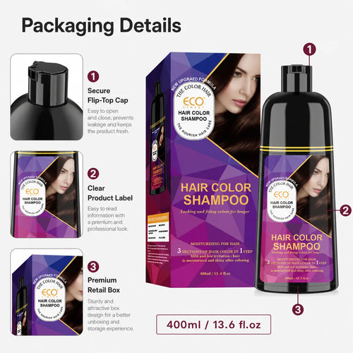 400ml Hair Color Shampoo Black Brown Burgundy Red Hair Dye Shampoo 3 in 1 Color Depositing Shampoo for Women Men,
