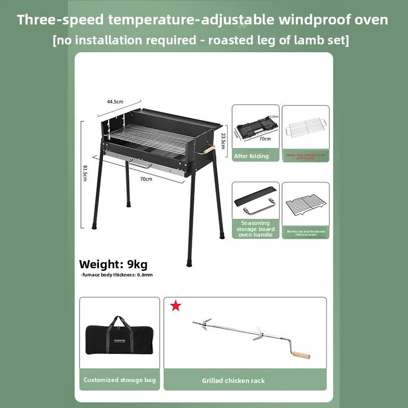 Portable Outdoor Charcoal Folding Stainless Steel Thickened BBQ