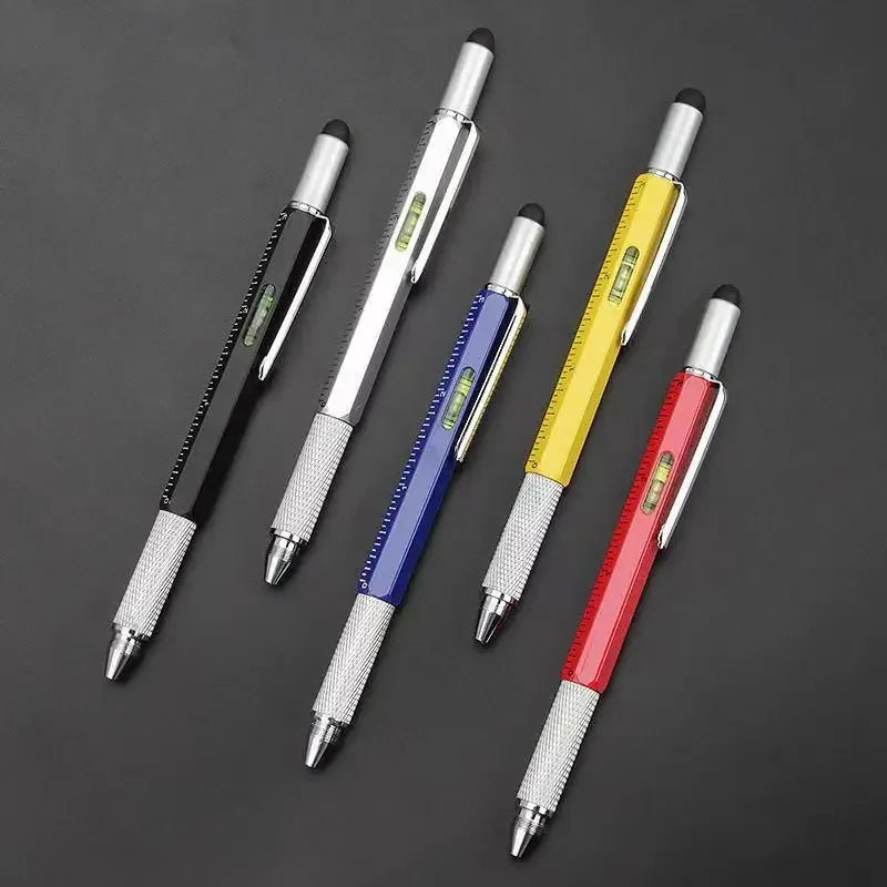 7 In1 Multifunction Ballpoint Pen with Modern Handheld Tool Measure Technical Ruler Screen Stylus Screwdriver Touch Spirit Level