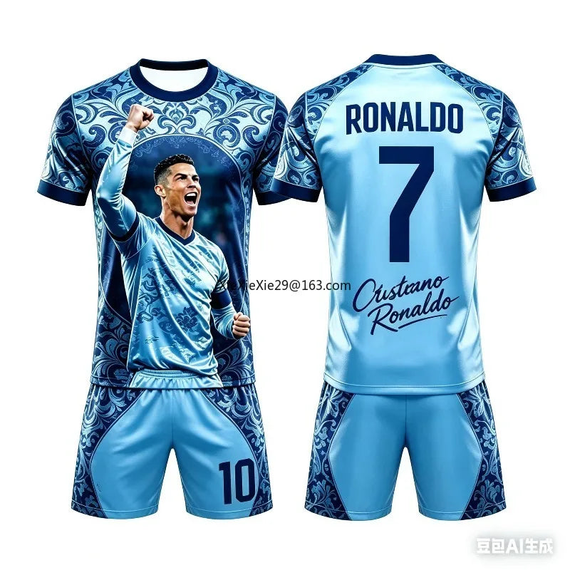 Popular 2026 AI # 7 Ronaldo Summer Children's Adult Set Parent Child Short Sleeve Shorts Football Shirt Couple Style Unisex